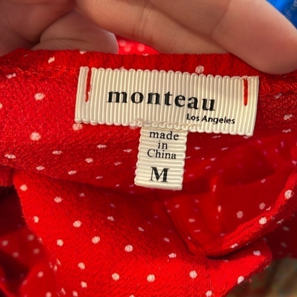 Monteau Red Polka Dot Puff Sleeve Dress - Picture 2 of 5